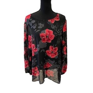 Avenue Red and Black Floral Semi Sheer Top 22 / 24